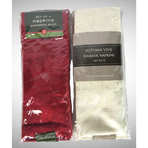 2 Pk of 4 Set Napkin Damask Ivory & Bed Bath BEYOND Poinsettia Christmas Holiday